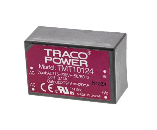 63-7655-85　TRACOPOWER10W1输出嵌入式开关模式电源SMPS,420mA,24V直流医疗认证封装　TMT 10124