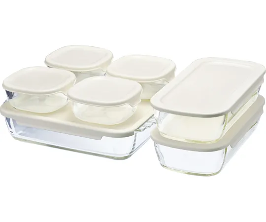 67-3056-86　Stacking Heat Resistant Glass Container/Square 7 Pieces x 2 Sets　HKOZ-8002-OW