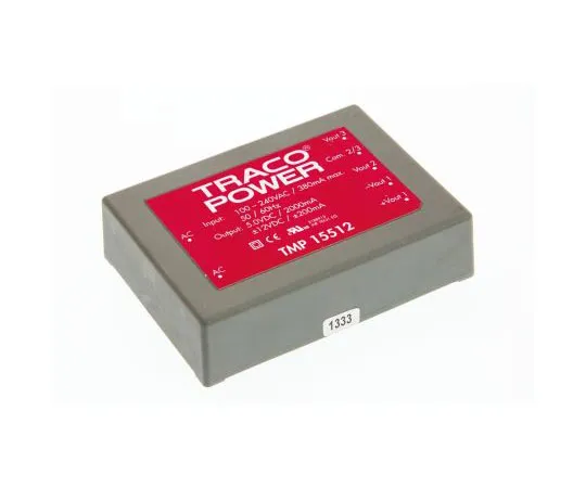 63-7654-61　TRACOPOWER 15W三输出嵌入式开关模式电源SMPS,2A, 200 mA,5/±12V直流封装　TMP 15512