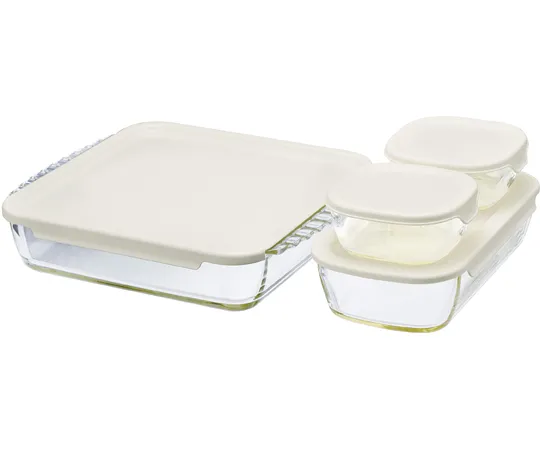 67-3056-84　Stacking Heat Resistant Glass Container/Square 4 Pieces　HKOZ-5004-OW