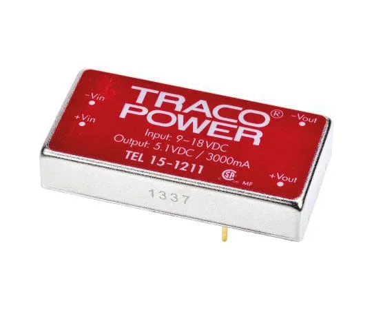 63-7599-97　TRACOPOWER TEL 15 15W隔离DC-DC转换器通过孔，电压在9→18 V直流，电压在5V直流　TEL 15-1211