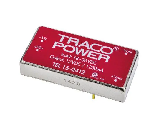 63-7600-03　TRACOPOWER TEL 15 15W隔离DC-DC转换器通过孔，电压在18→36 V直流，电压输出12V直流　TEL 15-2412