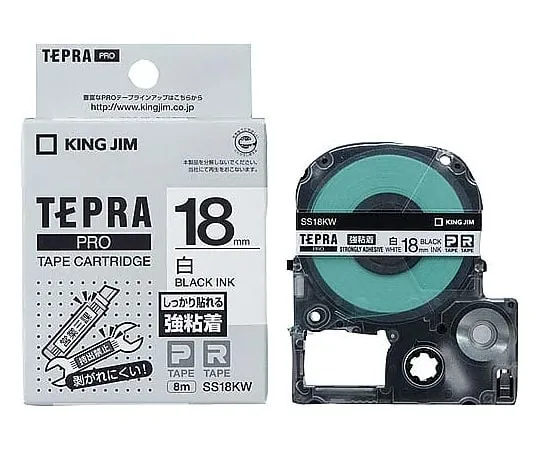 62-6875-47　Tepla PRO磁带盒强粘标签白色与黑色字母18 mm宽度x 8 m　SS18KW