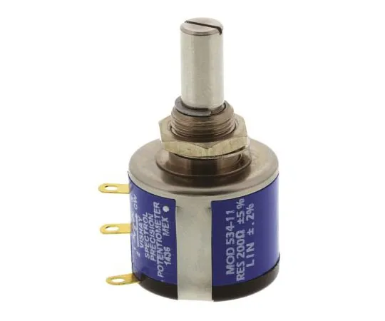 63-7560-50　Vishay 534系列线绕式电位器，直径6.35毫米。轴10转，200Ω，±5%，2W,±20ppm/°C,面板安装　534B1201JL