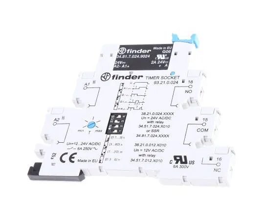 63-7660-15　Finder ON Delay, ON Pulse Multi Function Timer Relay, Screw, 0.1 s→6 h, SPDT, 24 V ac/dc　38.21.0.024.9024